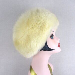 Fox Fur Winter Hat Vintage Creamy Beige White Size Large